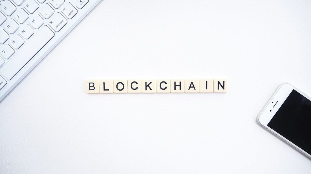 Blockchain written on a white background