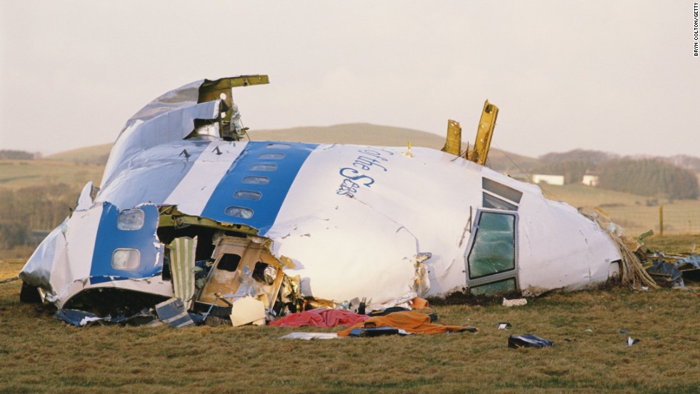 Some of the wreckage of Pan Am Flight 103 after it crashed onto the town of Lockerbie in Scotland, on December 21st, 1988.